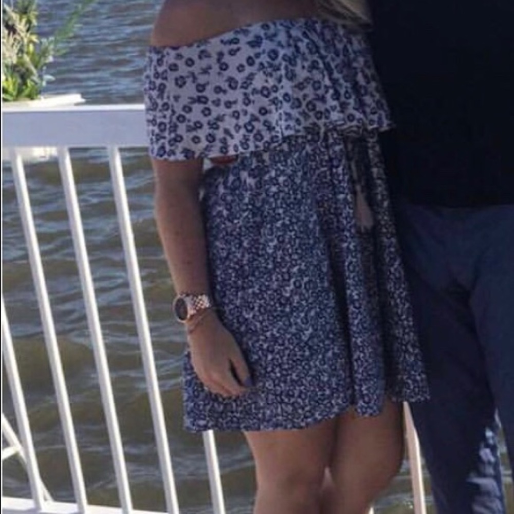 Blue and white floral printed dress